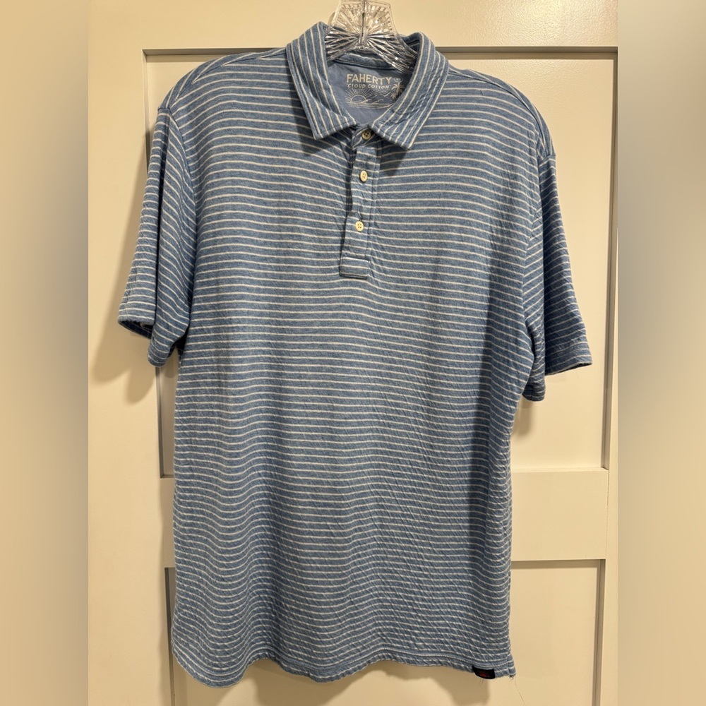 Faherty cloud cotton Polo Shirt in Classic Blue and white stripes
